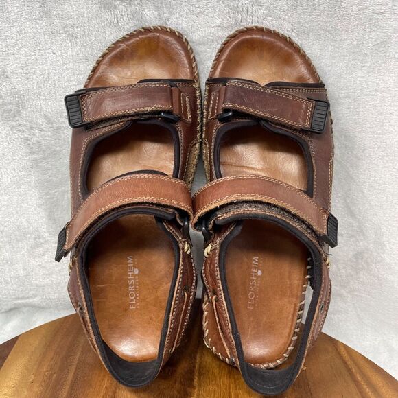 Florsheim Sandals Mens 10 M Brown Leather San Carlos Ankle Strap Open Toe - Picture 14 of 16